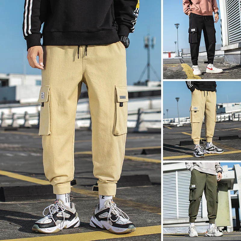

Mens Cargo Pants Cotton Comfortable Solid Pencil Pants Drawstring Men Joggers Fashion Casual Streetwear Trouser Male
