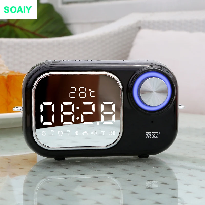 SOAIY E16 беспроводной Bluetooth динамик супер бас открытый мини-будильник небольшой динамик fm-радио температурный дисплей карта динамик