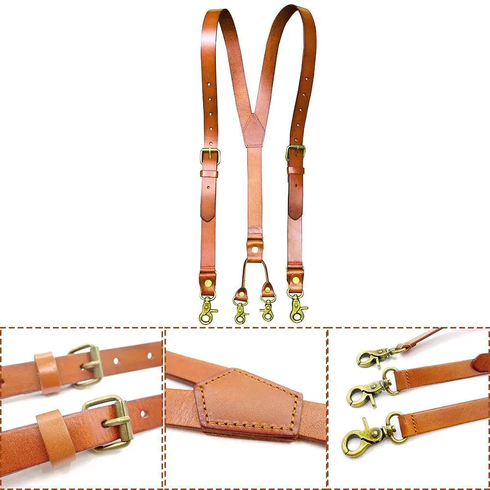 

Pu Leather Suspenders With Hook And Buckle Strap Braces For Men And Women Cowhide 110-140cm Vintage Sling Pants Shoulder Straps