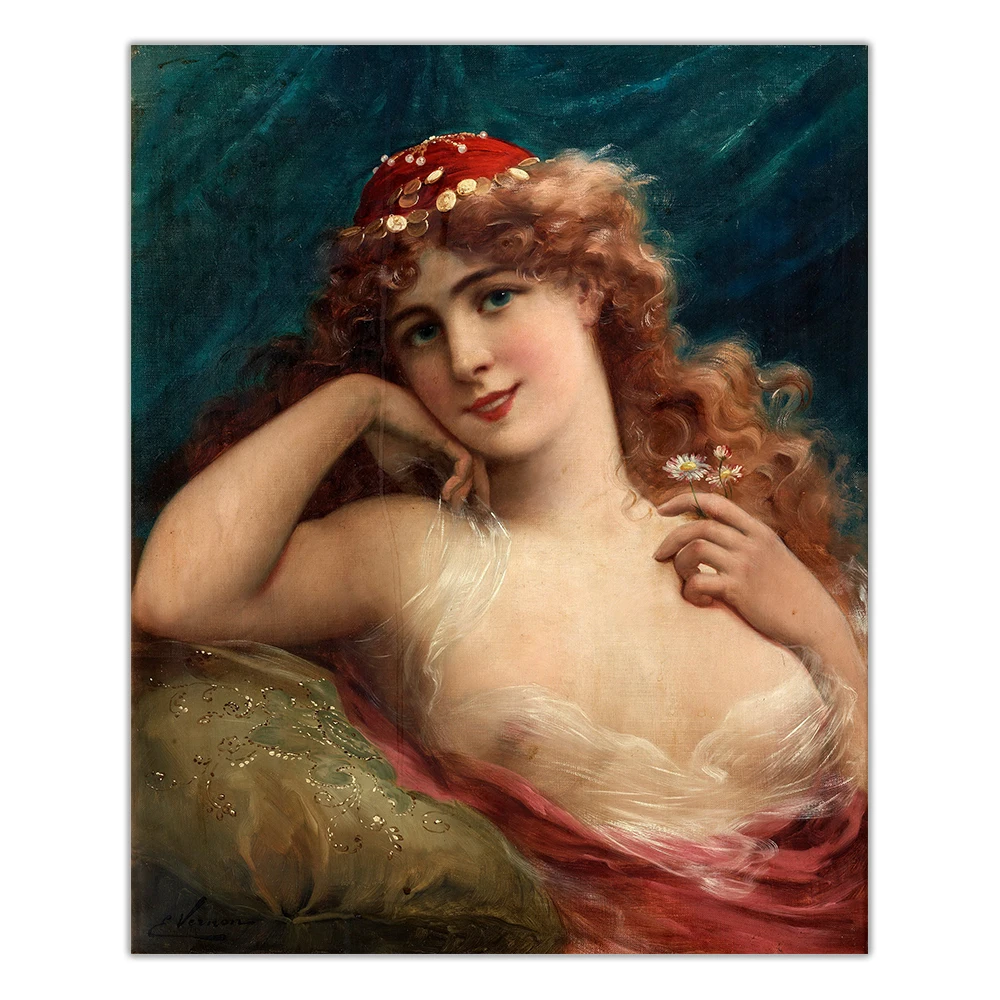 Цитон Эмиль Вернон Young молодой женщины с ромашками Canvas Холст Картина маслом Секс