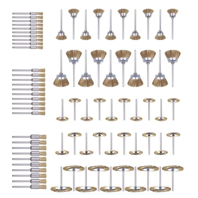 

Promotion! 80 Pack Wire Brushes Set, Brass Wire Wheels Brushes Pen-Shaped Bowl-Shape T-Shape Brushes Set Kit Accessories