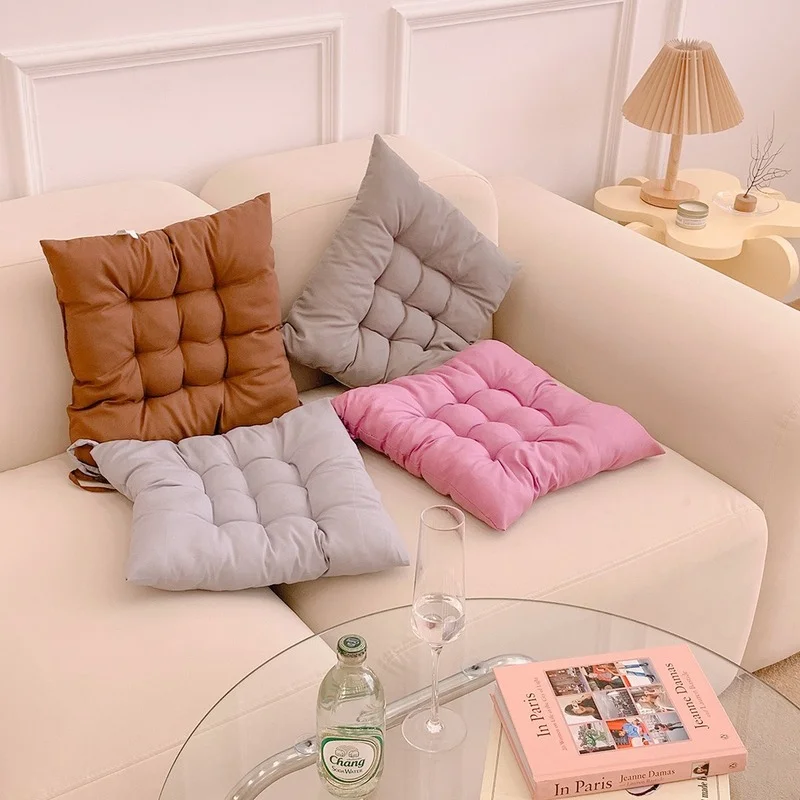 

40*40cm Cotton Linen Soft Office Dormitory Chair Sofa Thick Butt Cushion Solid Color Cushion Morandi Color Student Cushion