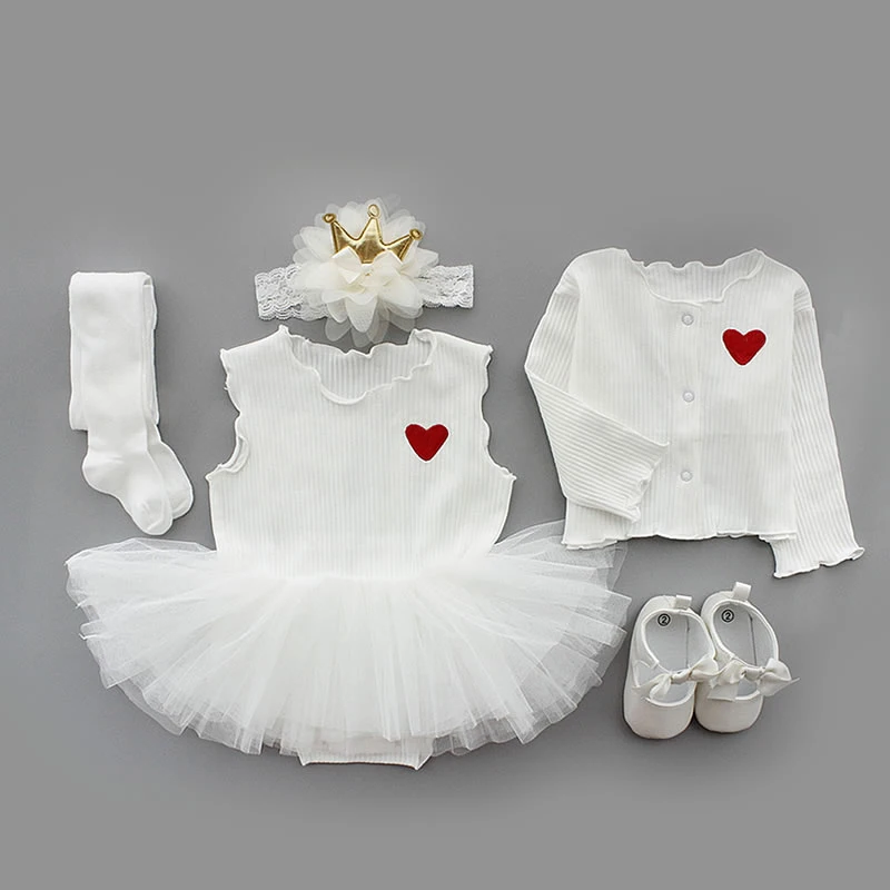 

Baby bodysuit infant girls princess coat+dress+headband+stocking+shoes baby christening baptism gown party wedding TUTU dress