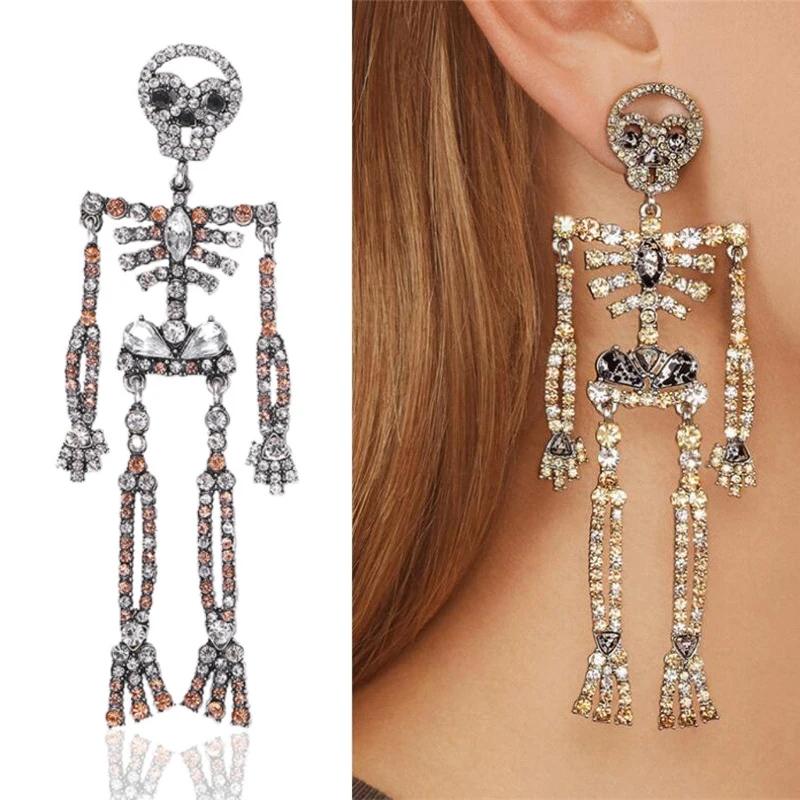 

Женские массивные Серьги Goth в виде черепа, ювелирные изделия в стиле панк, серьги-подвески в виде скелета в рубчик, серьги, подарок на Хэллоу...