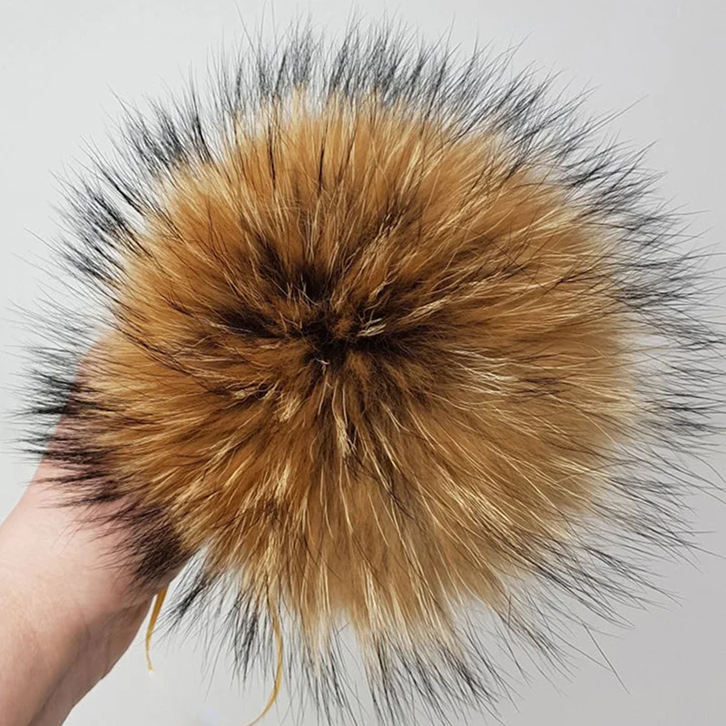 Big Fluffy Real Fur Fox Pompoms With Button DIY Raccoon Fur Pom Poms Balls Natural Fur Pompon For Scarves Hats Caps Accessories
