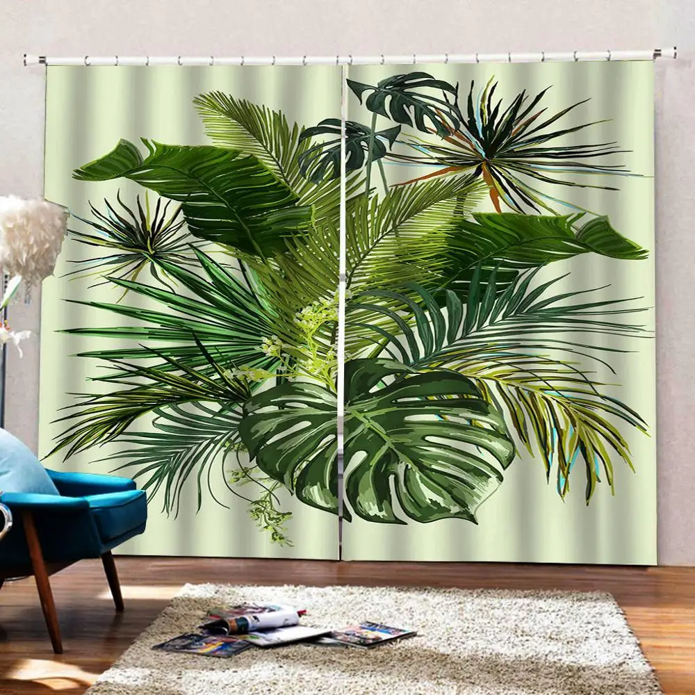 

Modern Blackout Curtains Photo Printing Curtains For Living Room grass Plant Curtain Drapes Green Cortinas