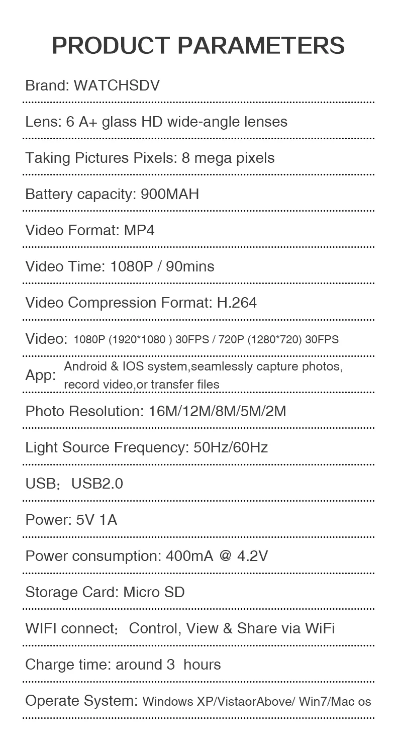 Smart Watch IP68 Waterproof HD1080P WiFi Sport Action Camera Wide-angle Lenses Night Version Smartwatch Camera S222