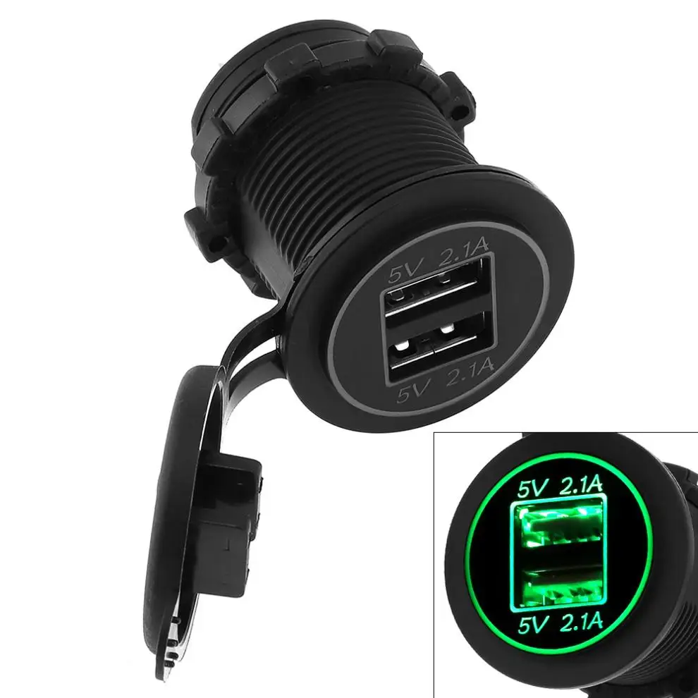 

5V 4.2A Dual USB Charger Socket Power Outlet Adapter Waterproof SB Charging Port with Digital Voltmeter for Auto Motorbike Boat