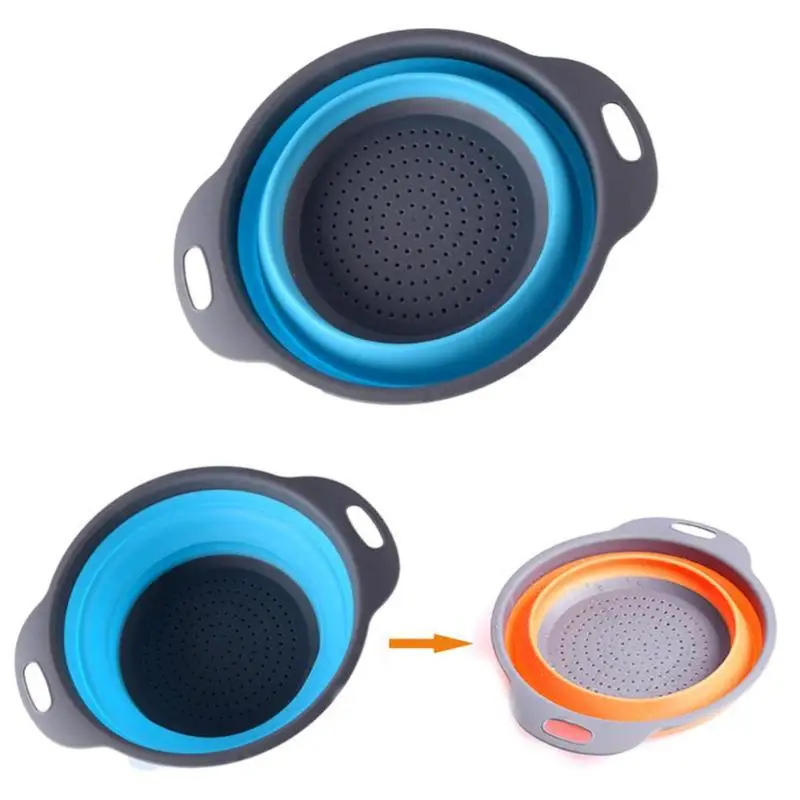 Silicone Foldable Drain Basket Strainer Collapsible Drainer Vegetable Fruit Washing Colander With Handle Kitchen Gadget Tools |