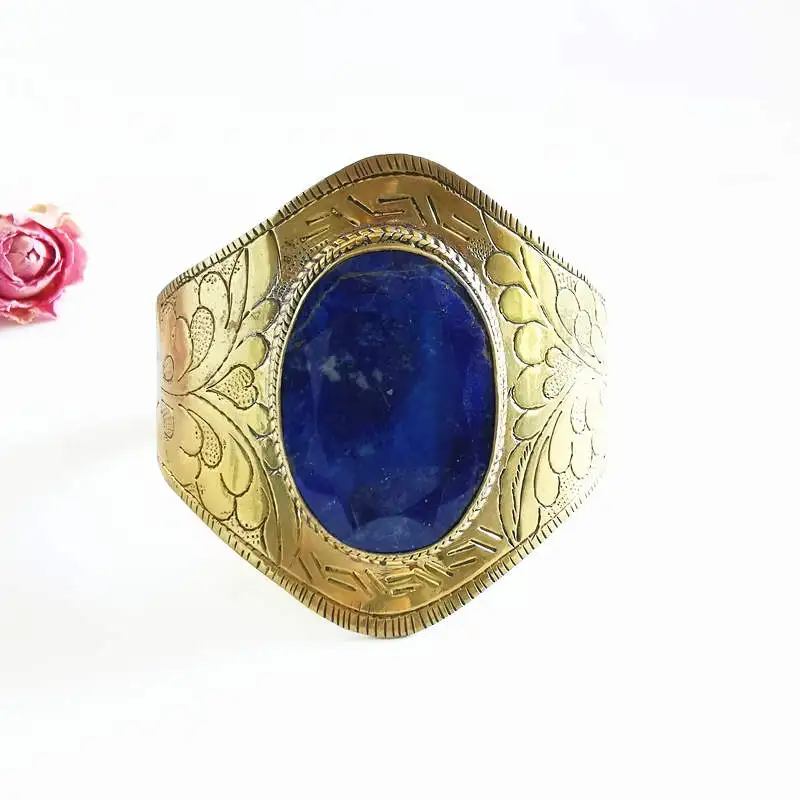 Тонкий индийский золотой Латунный инкрустированный натуральный большой