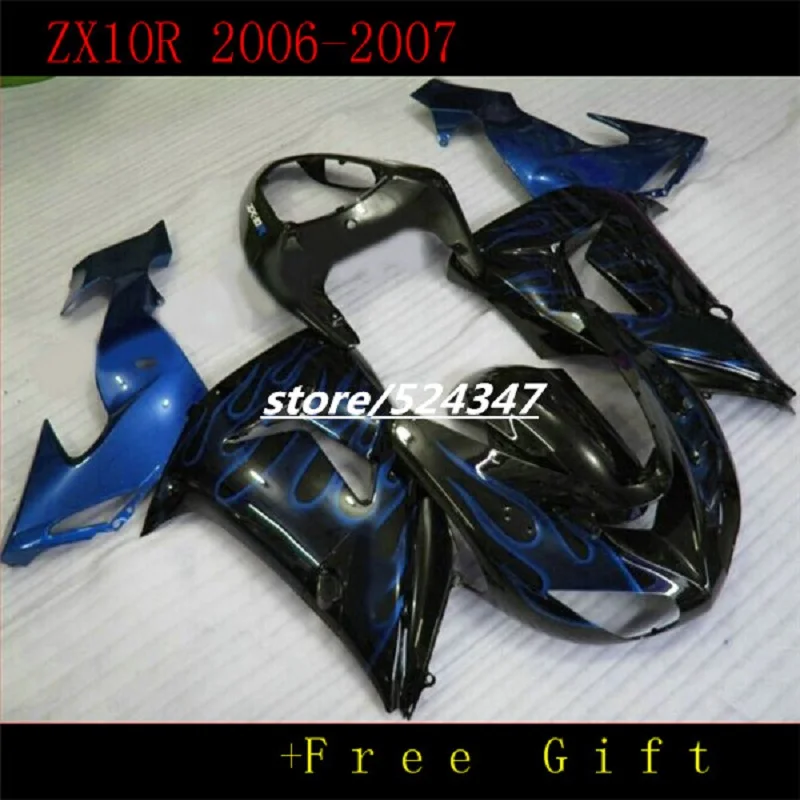 

Body Kit For Kawasaki NINJA ZX 10R 06-07 ZX-10R ZX10R ZX 10 R 2006 2007 black blue flame Fairing Kit (Injection Molding)