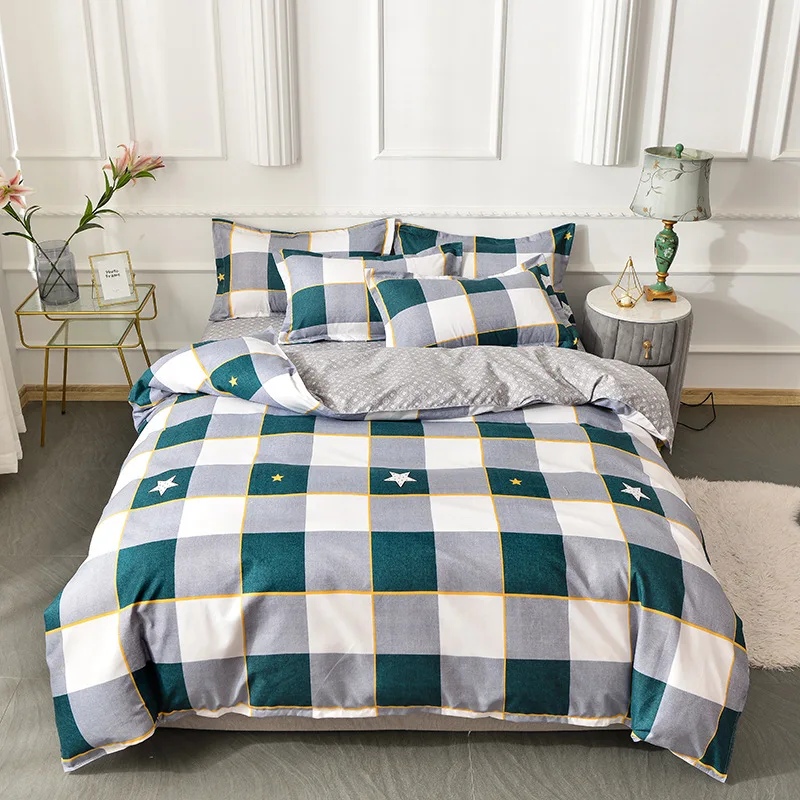 

3/4 Pieces Square Grid Soft Duvet Cover Set Comfortable Double Design Cover Sheet Pillowcase For Kids Adult Oceania