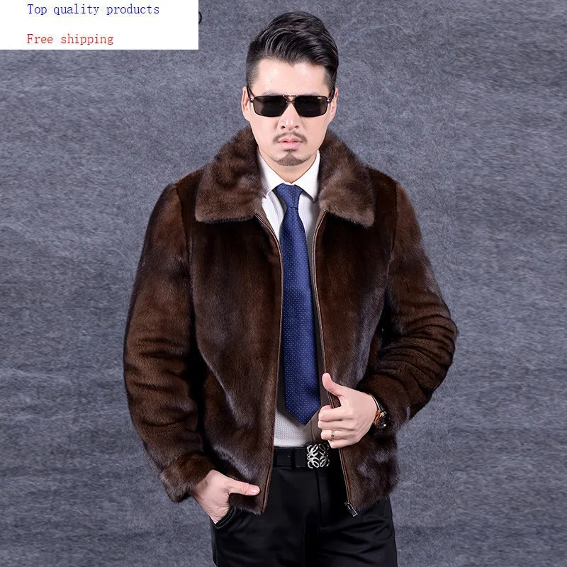 Мужская шуба из натурального меха норки коричневая зимняя роскошные мужские