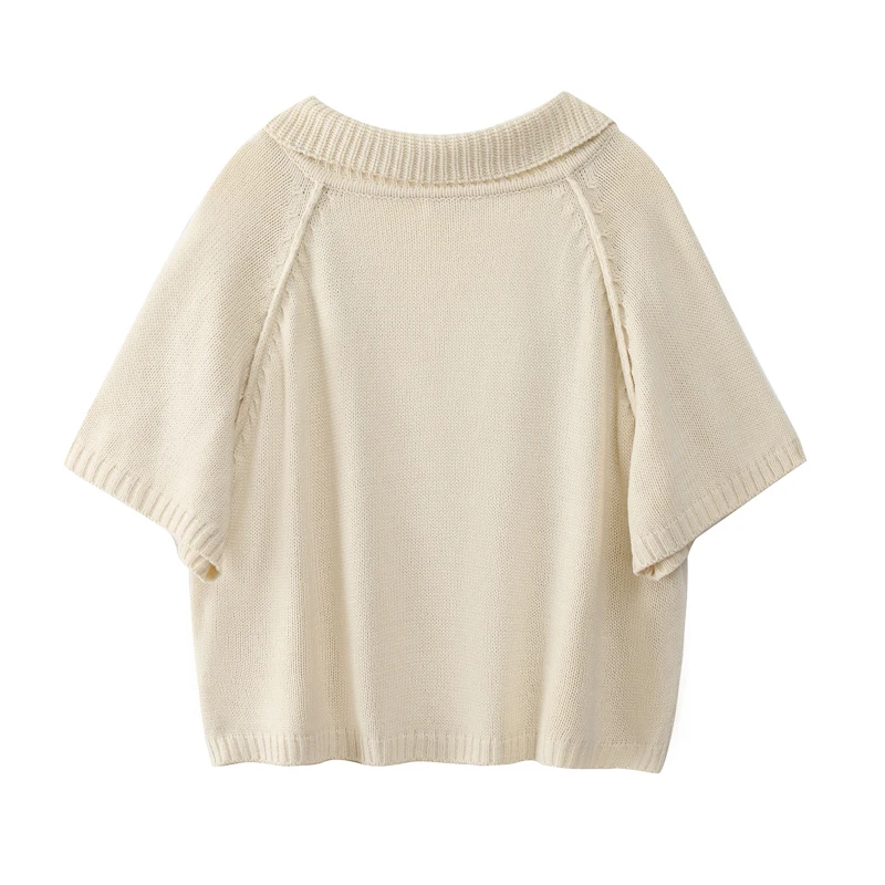 Женский Короткий трикотажный свитер винтажный тонкий пуловер с коротким рукавом