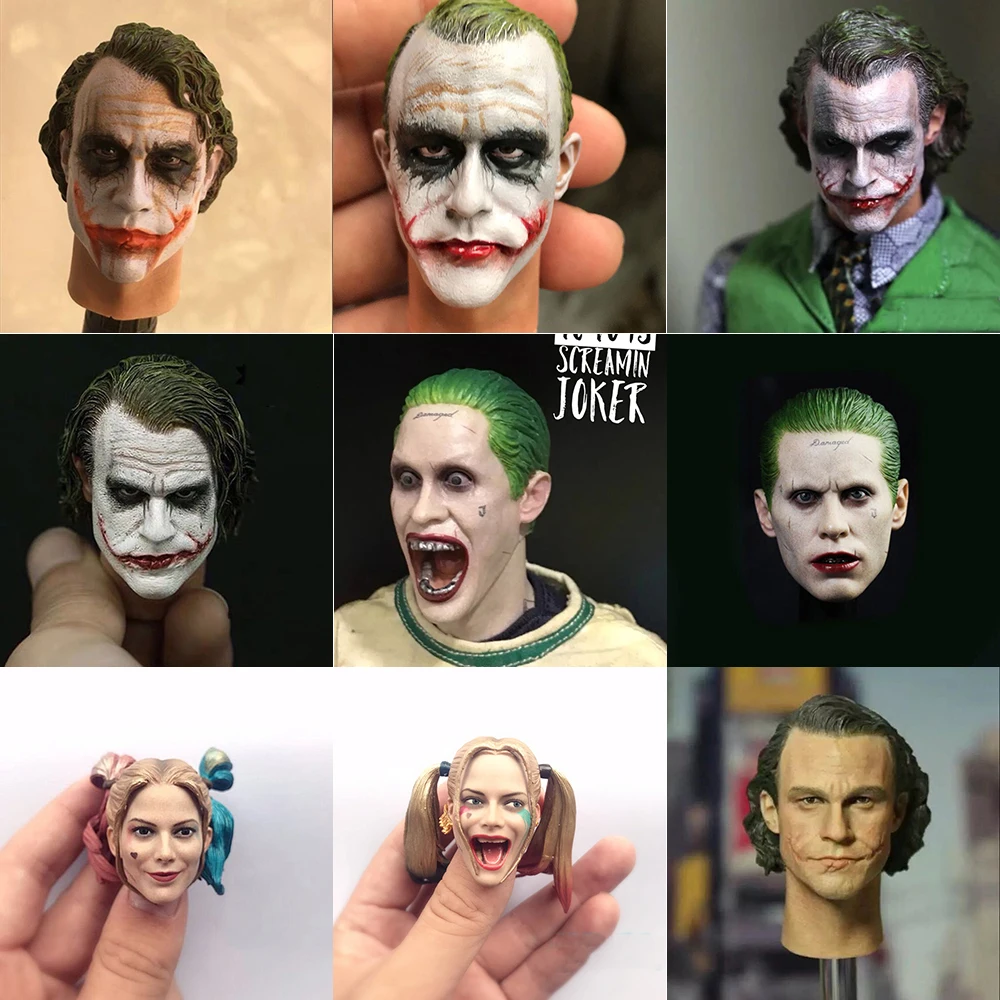 

9 Style 1/6 Scale Male Clown Joker Head Sculpt Heath Ledger Joaquin Phoenix Leto PVC Head Carved Model for 12'' Body