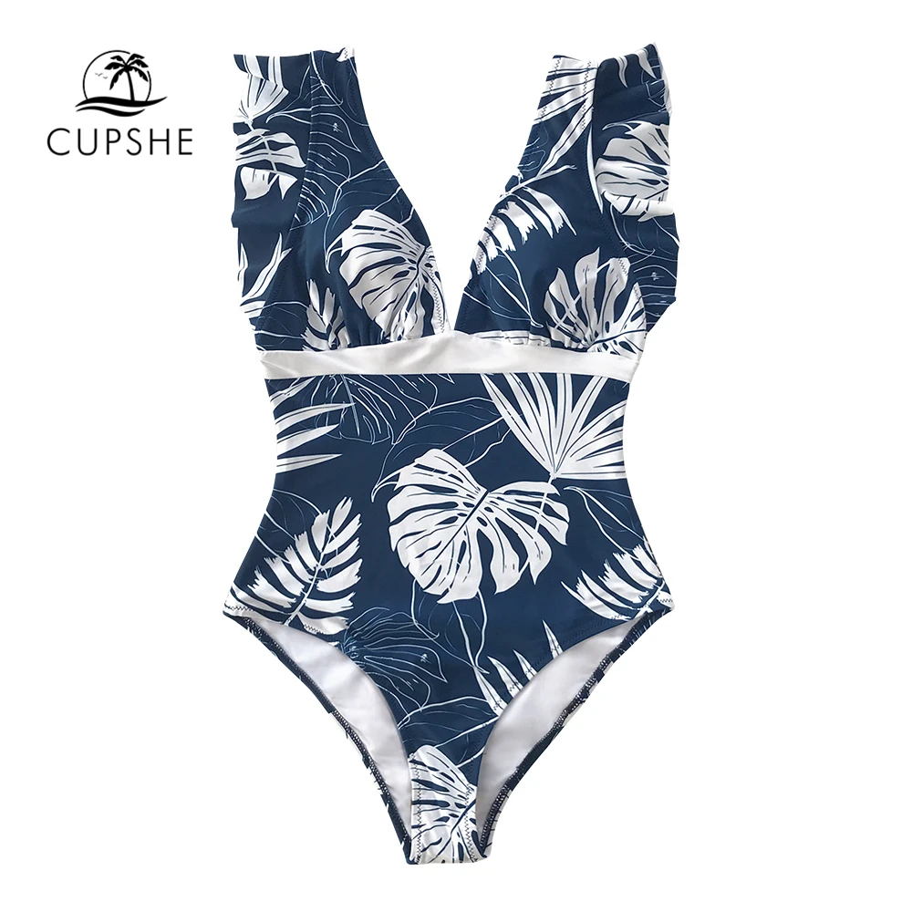 Купальник CUPSHE с принтом в виде лисичек оборками треугольным вырезом открытой