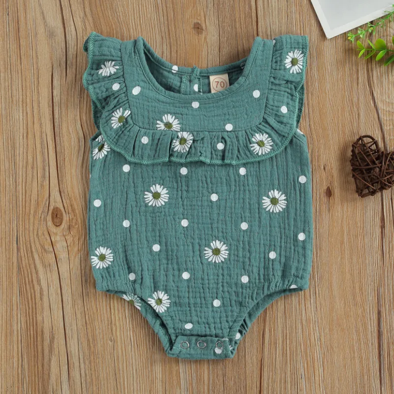 Лето 2021 модное боди для новорожденных девочек с рукавами летучими и принтом