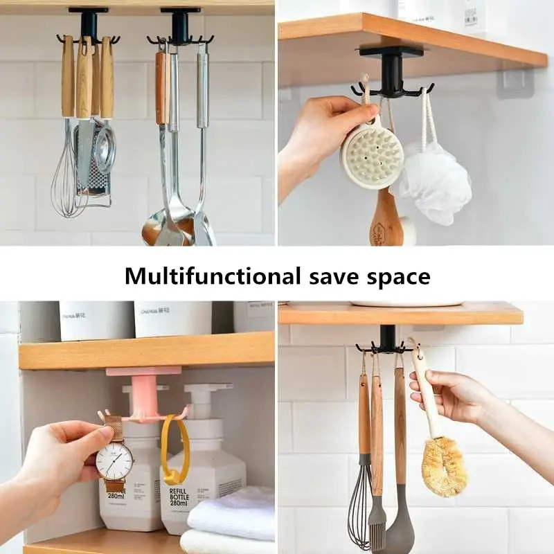 

360 Degrees Rotating Hook Kitchen Accesorios Storage Bathroom Organizar Storage Rack Rotated Holder Wall Mounted Hanging Hooks