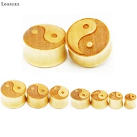 leosoxs 2pcs original color carved solid wood ear expander yin yang gossip ear expander auricle stick piercing jewelry hot sale