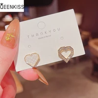qeenkiss eg7355 fine jewelry wholesale fashion woman birthday wedding gift heart zircon 925 sterling silver needle stud earrings