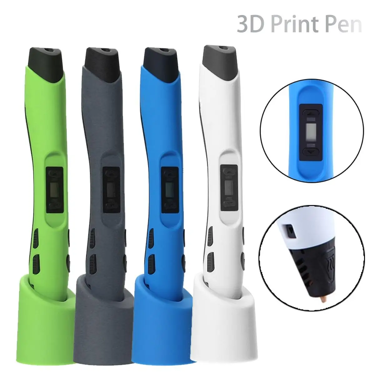 Wireless 3D Printing Pen LED Display with Filament Support 1.75mm PLA PCL ABS Filament for Kids Toy Birthday Gifts EU/US/EK Plug