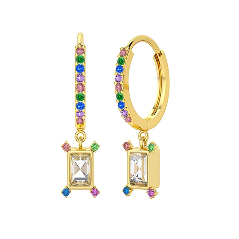 

ROXI Rectangle Pendants Earrings For Women 925 Sterling Silver Earrings Dangle Piercing Oreille Ear Cuffs Pendientes Oorbellen