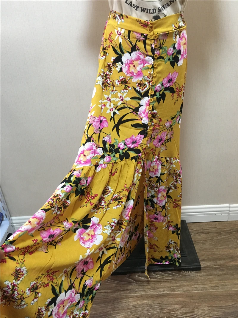 Винтажная модная женская желтая пляжная юбка с цветочным принтом в богемном