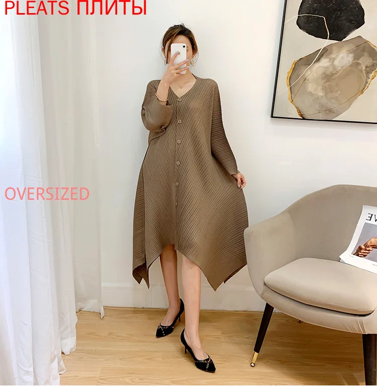 

Miyake Pleated Dress Women's Summer 2021 New Style 100 Kg Wearable Temperament Loose Plus Size Pleats Shein De Mujer Robes