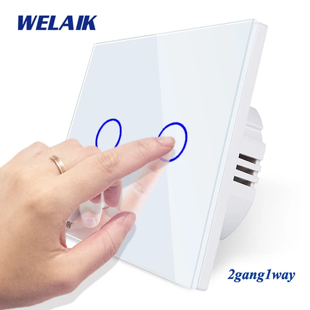 WELAIK UK сенсорный выключатель Кристалл-стеклянная панель-переключатель настенный-Интеллектуальный переключатель-умный-переключатель 2ганг-1way светодиодный-лампа B1921CW/B - Цвет: White Circle