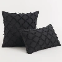 Inyahome Black Boho Lumbar Decorative Throw Pillow Cover for Bed Bedroom Neutral Accent Cushion Cover Tufted Woven Pillow Case