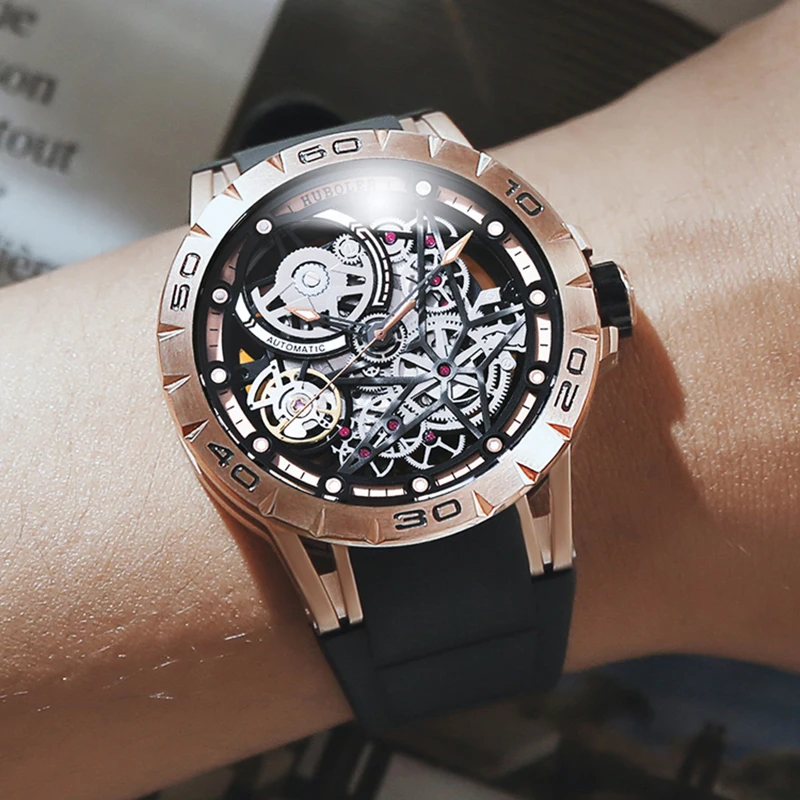 Часы скелетоны Мужские Механические Прозрачные Классический чехол из