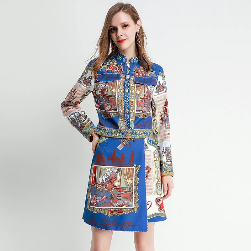 2019 осенние комплекты из 2 предметов с синим принтом женские высококачественные