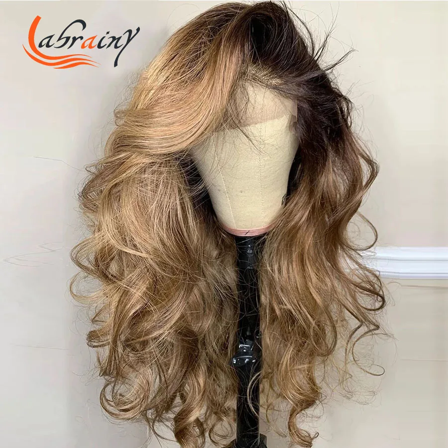 

13x6 HD Lace Frontal Ombre Honey Blonde Human Hair Wigs Highlight 1B27 Color Front Wig Remy PrePlucked Full Bleached Knots Woman