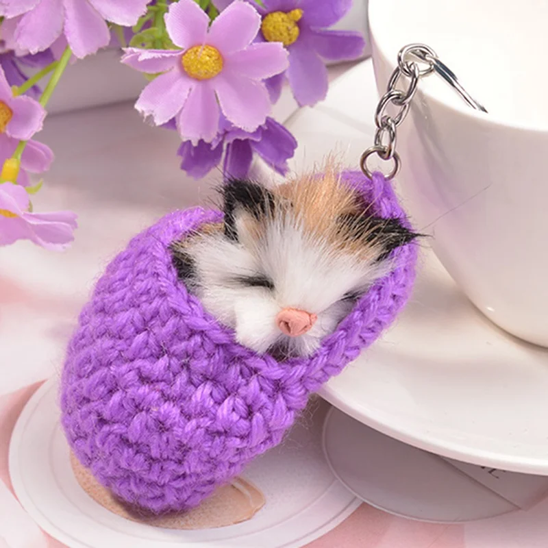 Милые брелки с помпоном в виде спящего кота для женщин и девушек из