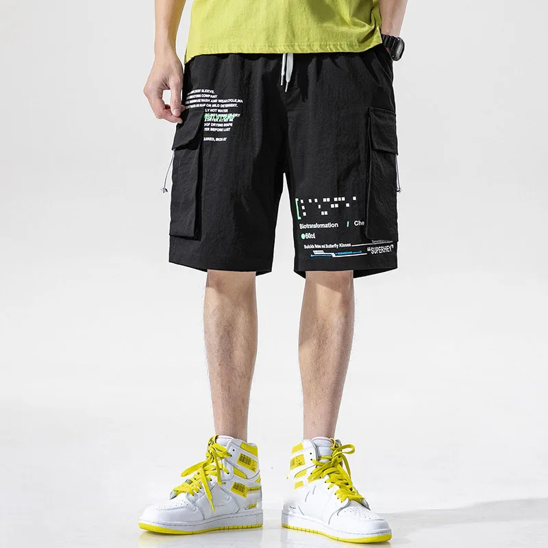 

Черные мужские пляжные шорты, уличная одежда в стиле хип-хоп, новинка 2022, Летние Повседневные Классические мужские короткие брюки с большим...