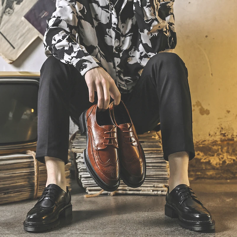 Мужские модельные туфли Кожаные свадебные ручной работы в стиле броги кожаные