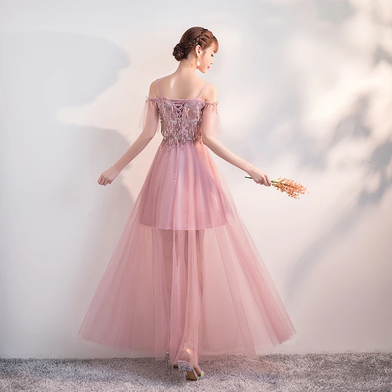 Розовое платье подружки невесты размера плюс Тюлевое с пайетками для выпускного