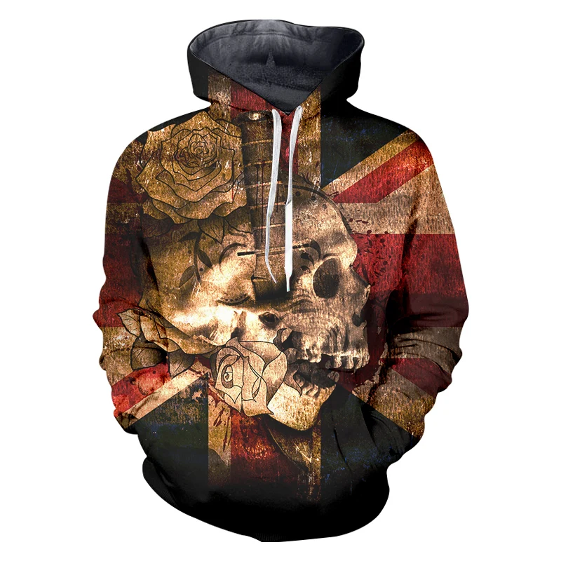 UJWI толстовки новые Harajuku мужские 3d полный принт флаг Роза Череп Толстовка мужской