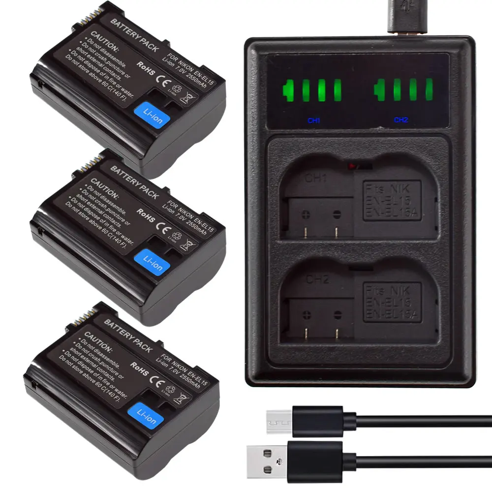 3x OEM EN EL15 Батарея & ЖК дисплей USB Dual Зарядное устройство для Nikon D600 D750 D810 D7000 D7100