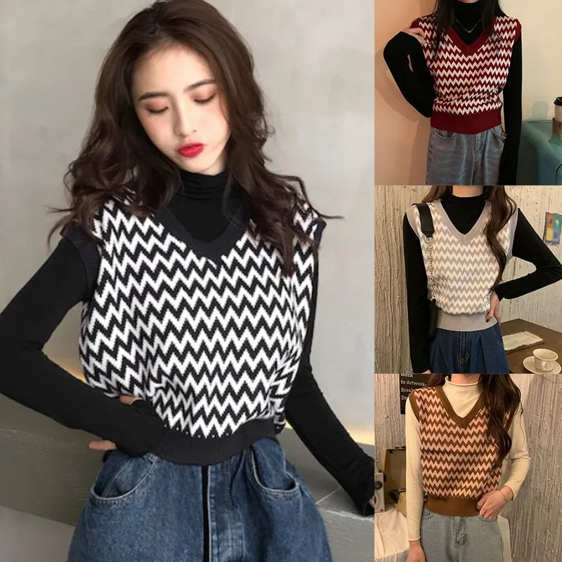 

Liva girl Women Sweaters Autumn Western Style Loose Knit Sweater Women's Vest V-neck Vest Sleeveless Bottoming Top One SIZE