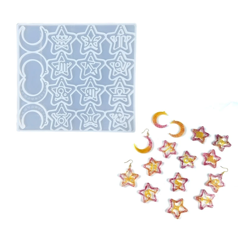

DIY 12 Constellation Earrings Silicone Epoxy Mold DIY Stars Moon Pendant Jewelry Crafting Mould for Valentine Love Gift