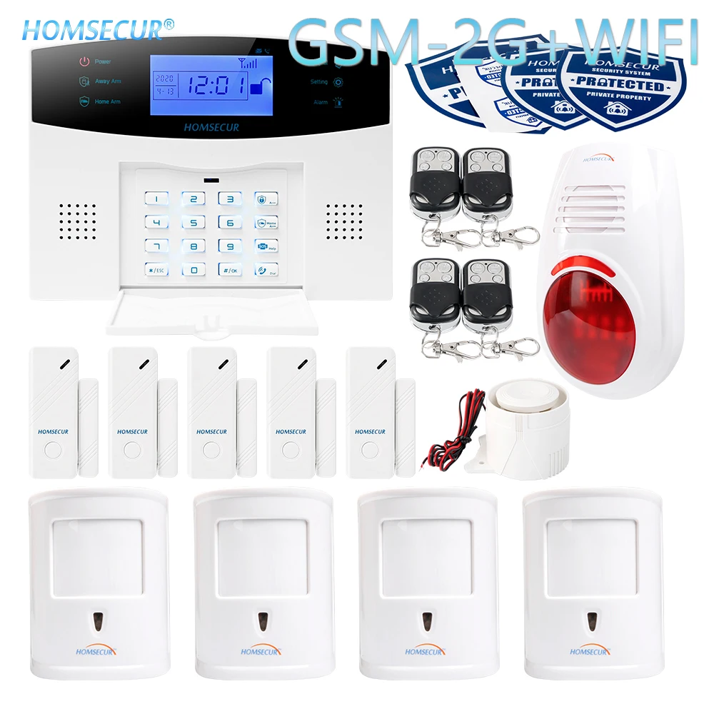HOMSECUR беспроводный WIFI SMS Autodial домашняя система охранной сигнализации + PIR 5 * датчик