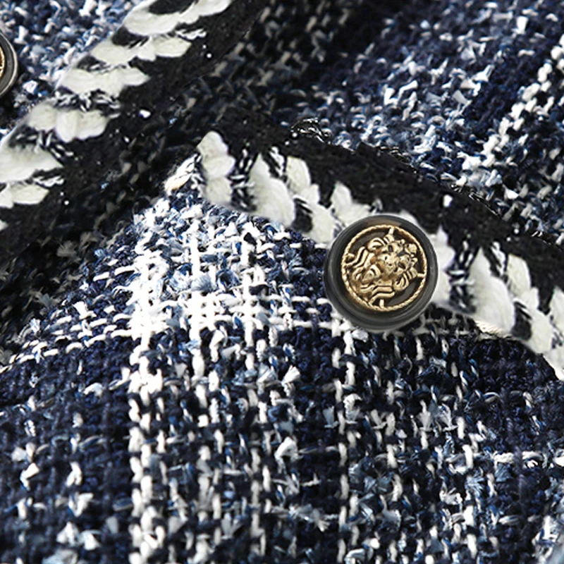 

Blue tweed jacket 2020 autumn / winter women's jacket new woven thin section plaid short coat