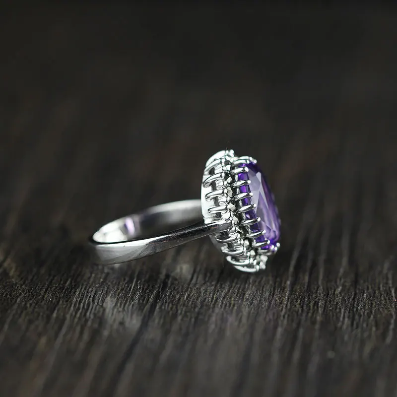 

S925 Sterling Silver Women's Hand Jewelry Craftsman Design Claw Set Amethyst Ring
