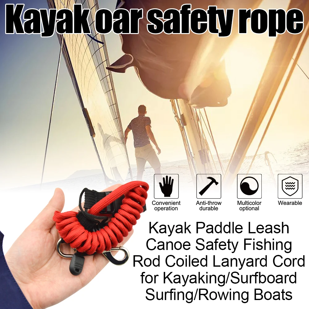 

Elastic 160cm Kayak Paddle Leash Canoe Safety Fishing Rod Coiled Lanyard Cord Kayaking/Surfboard Surfing/Rowing Boat Accessories