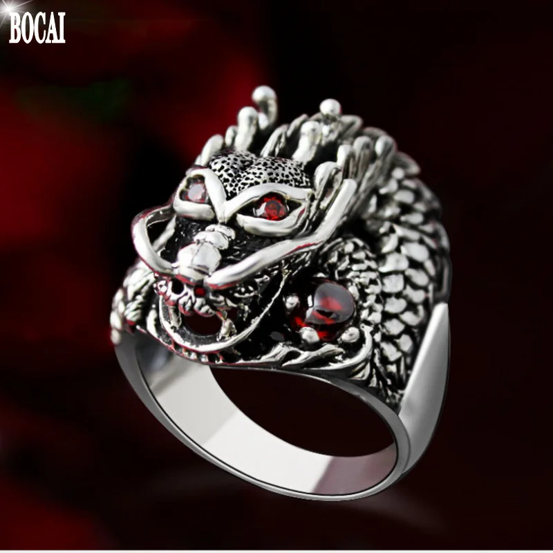 Мужское Винтажное кольцо с китайским драконом из тайского серебра 925 пробы