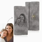 Бумажник с гравировкой на заказ, женский бумажник с гравировкой на фото тройного сложения, длинный секционный бумажник с ручной настройкой, подарок на день матери