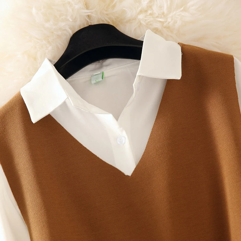 Осень зима 2020 новинка Корейская рубашка + жилет платье костюм женский маленький