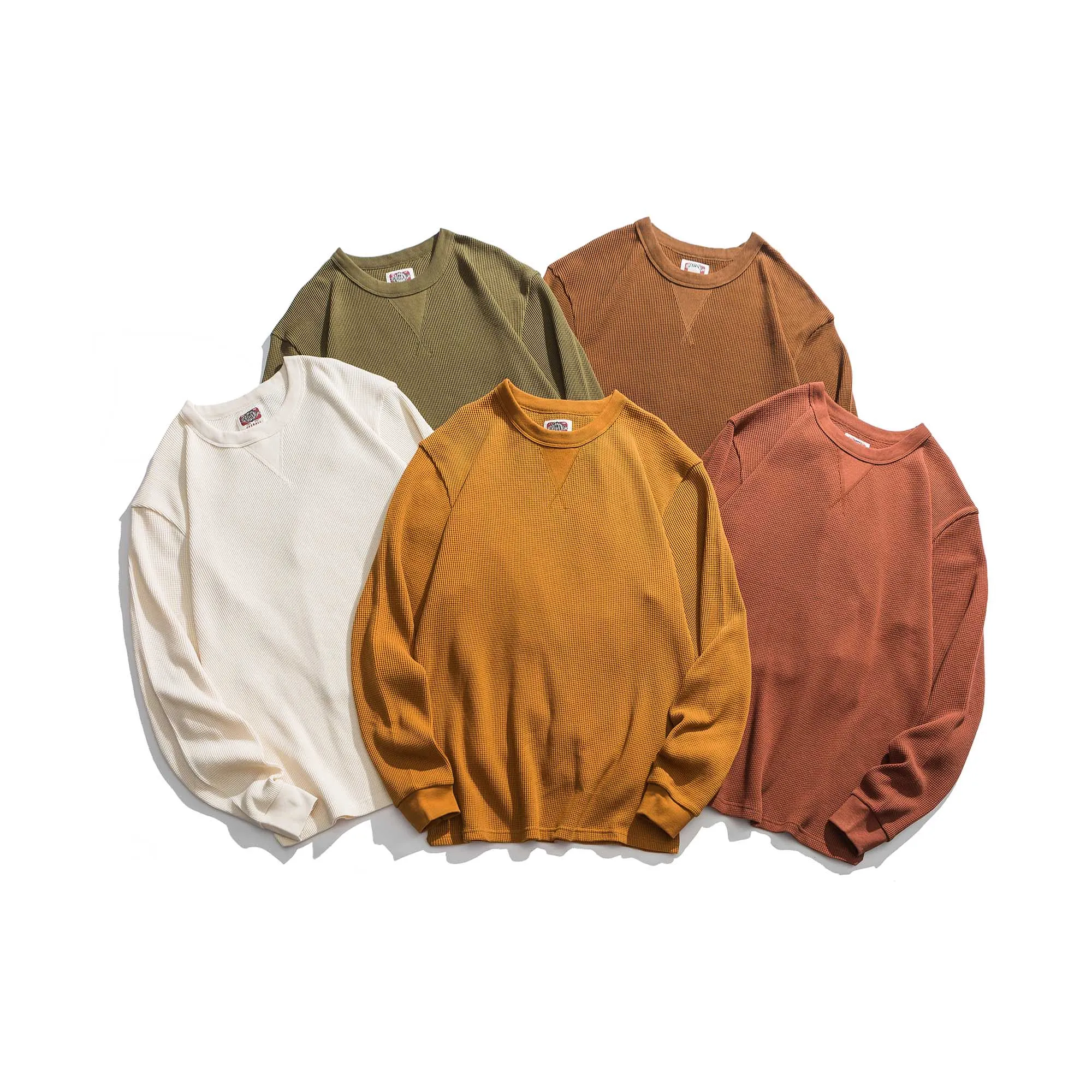 

Мужская вафельная футболка с длинным рукавом, Стандартный крой