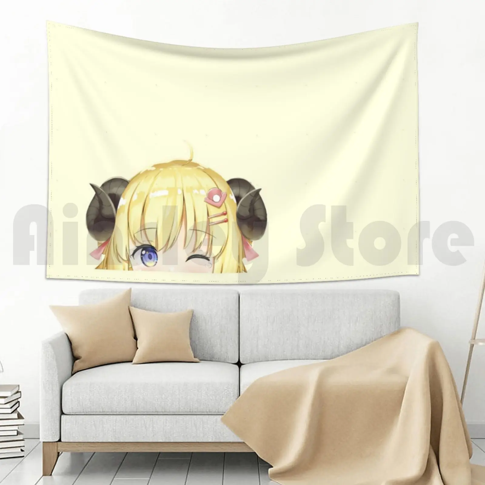 Гобелен Watame Peeking в стиле аниме Tsunomaki Hololive Sheep девушка Peeker гобелен для гостиной